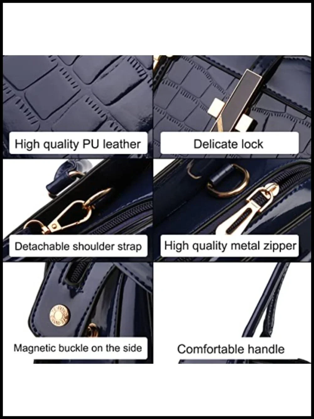 Patent Leather Crocodile Pattern Top Handle Satchel Purse with Crossbody Strap